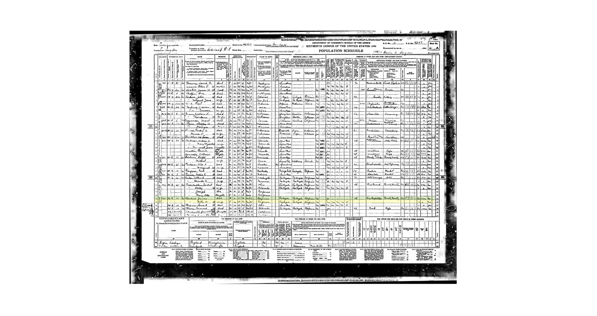 1940 Census, Starbird, James 27, LA CA,  Betty M. 23, LA, CA..png